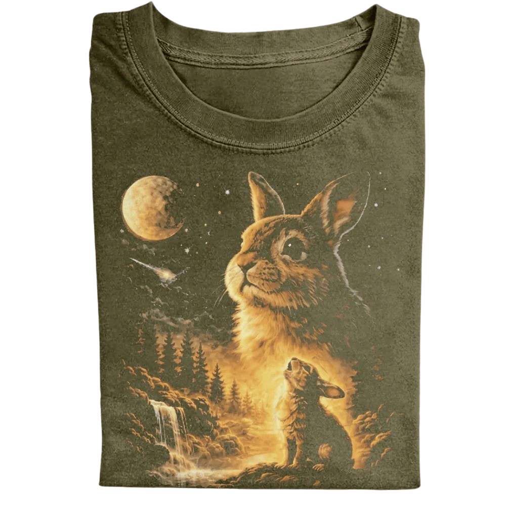 Vintage Moonlit Rabbit T-Shirt – Aesthetic Cottagecore Bunny Nature Tee