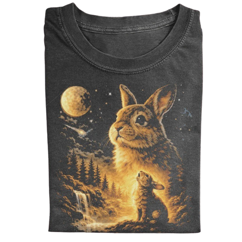 Vintage Moonlit Rabbit T-Shirt – Aesthetic Cottagecore Bunny Nature Tee